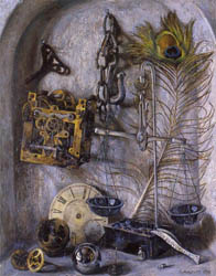 "Still Life With
 A Peacock Feather"
 oil on cardboard 
 61  58 1976 