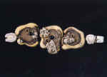 Bracelet from suit "Existance". 1997. German silver, nickel, wood, bone, morion, citrine.