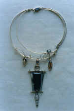 Necklace "Melody". 1992. Silver, morion, cornelian, opal, chalcedony.