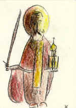 "St Nicolas of Mozhaisk" Series. Paper, crayon, wax pencil. 31*19, 1997. Author's property